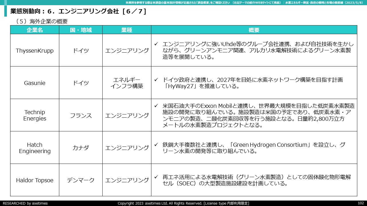 Ⅲ-業態別動向：６．エンジニアリング会社（５）海外企業の概要